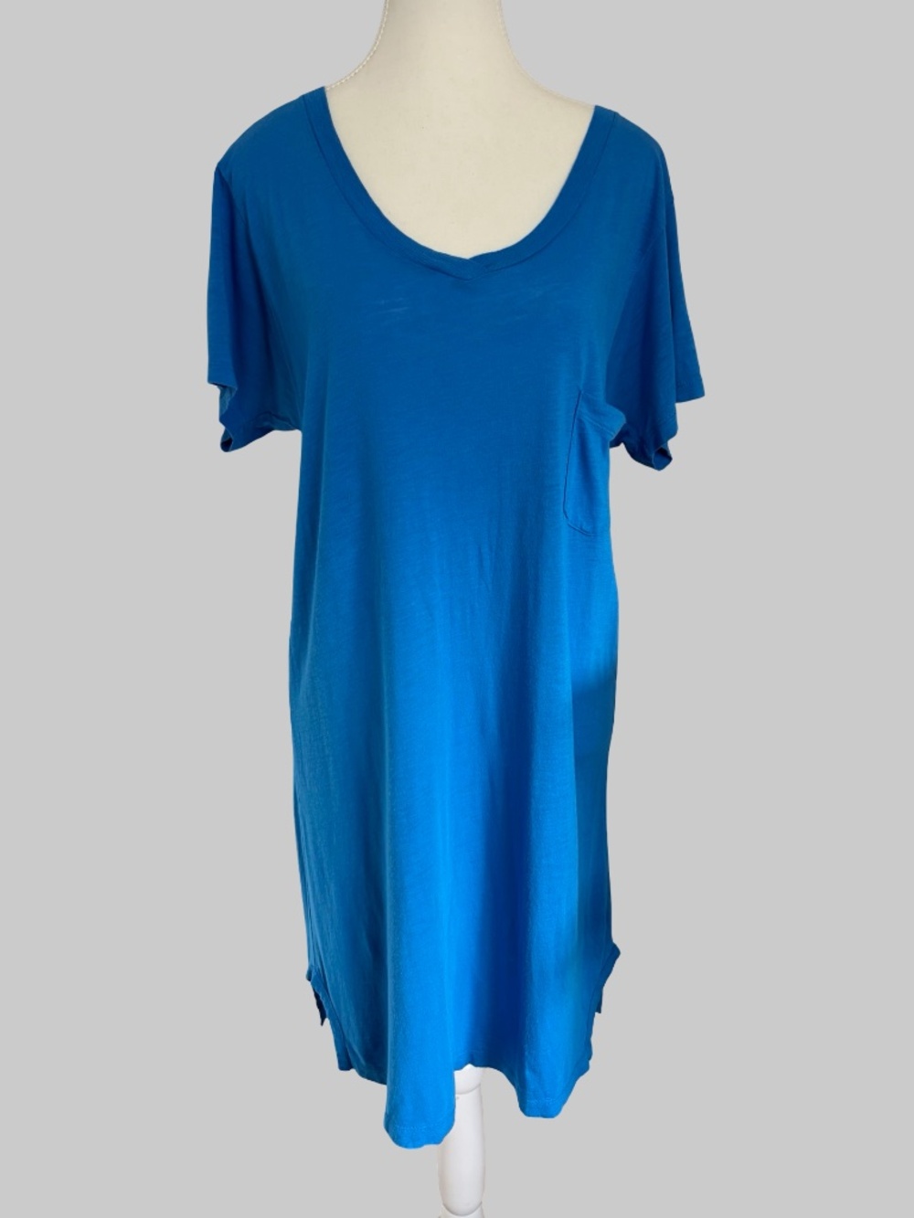 Blue Life Womens Blue Pima Cotton Blend V-Neck Light T-Shirt Beach Dress-Sz-M